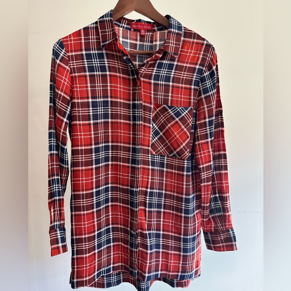 Saks Fifth Avenue Classic Plaid Split-Hem Blouse